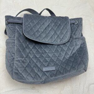 Vera Bradley Quilted Velvet Drawstring Gray Backpack Bag 10” X 9.5”